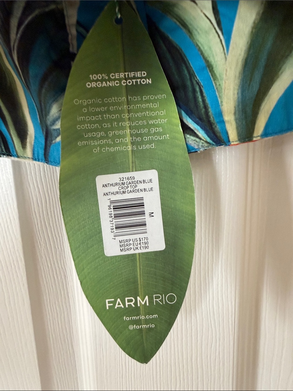 FARM Rio Blue Tropical Ruffle Off-Shoulder Crop Top - Picture 8 of 9